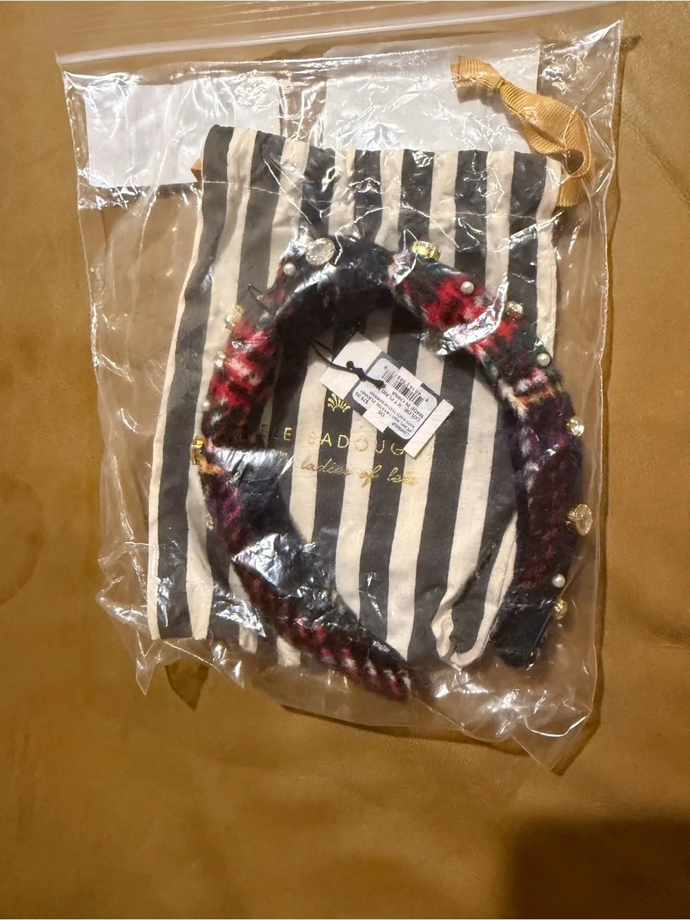 Lele Sadoughi Kids Pearl & Crystal Flannel Knotted Headband NEW